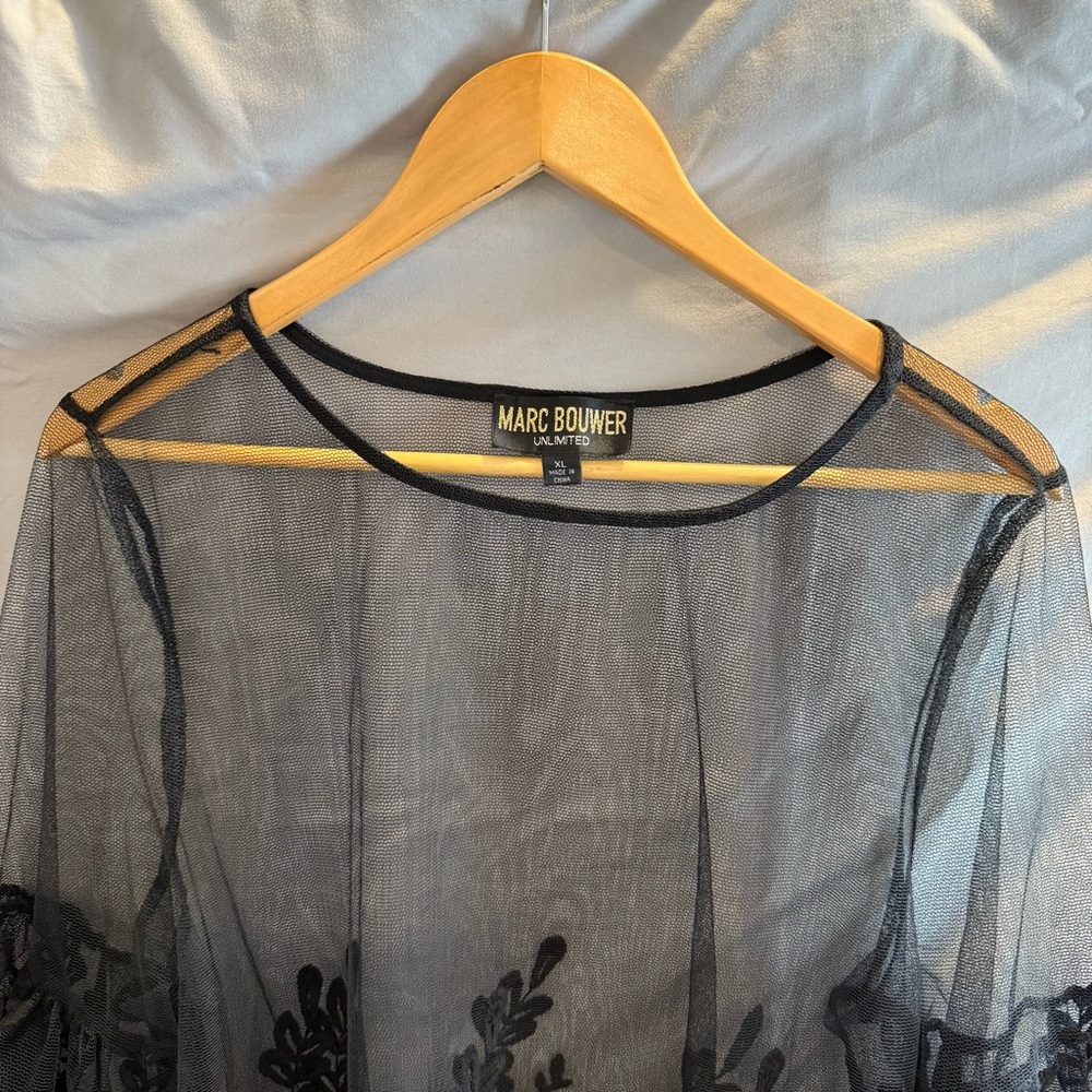 Marc Bouwer Black Sheer and Floral Lace Blouse Women’s XL - Picture 5 of 11